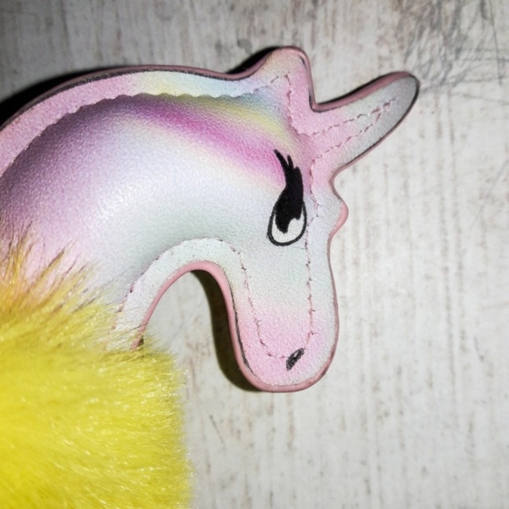 Dangling Unicorn Fluffy Puff Key Chain Bag Charm - Picture 2 of 4